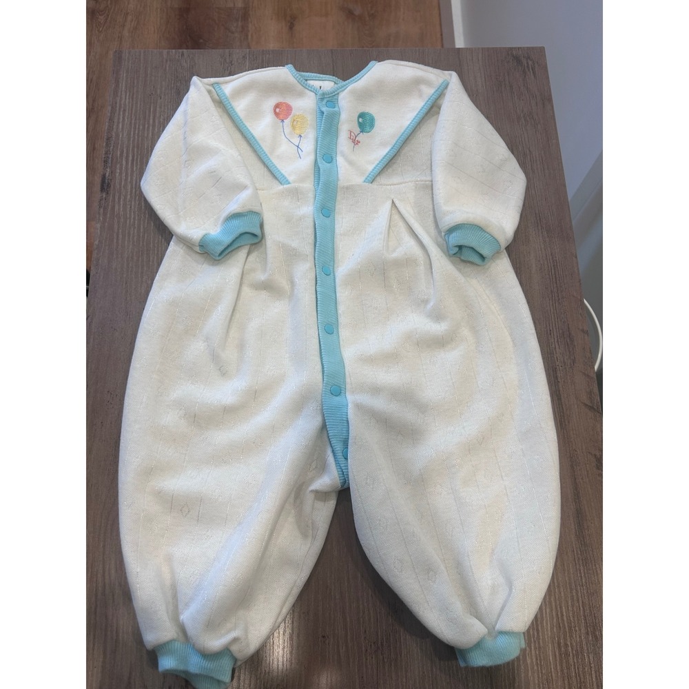 Baby Dior Romper Kids 9 Months Cream Balloon Embroidered Sailor Collar Vintage
